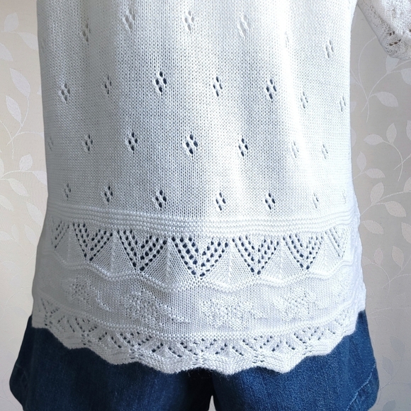 Vintage 60s College Point Pointelle Sweater Top Scallop Knit Short Sleeve Cream - Picture 11 of 13